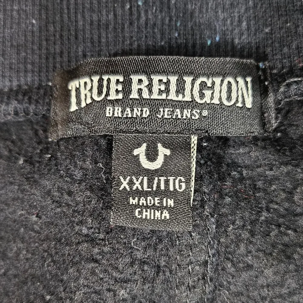 TRUE RELIGION MEN’S JOGGER SWEATPANTS – SIZE XXL – BLACK – CLASSIC LOGO PRINT